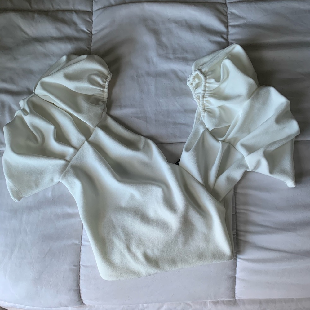 Fashion is cropped top with puff sleeves